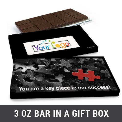 Deluxe Personalized Puzzle Key Piece Logo Business Belgian Chocolate Bar in Gift Box (3oz Bar)