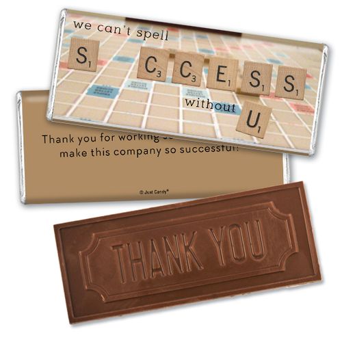 Personalized Embossed Chocolate Bar & Wrapper - Thank You Scrabble Success