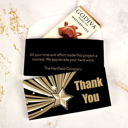 Deluxe Personalized Business Thank You Rising Star Godiva Chocolate Bar in Gift Box