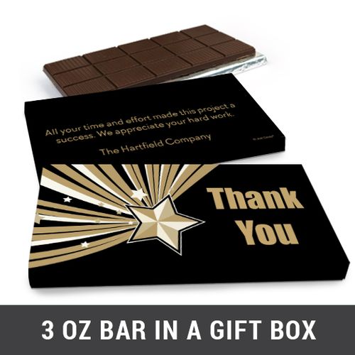 Deluxe Personalized Thank You Gold Star Business Belgian Chocolate Bar in Gift Box (3oz Bar)