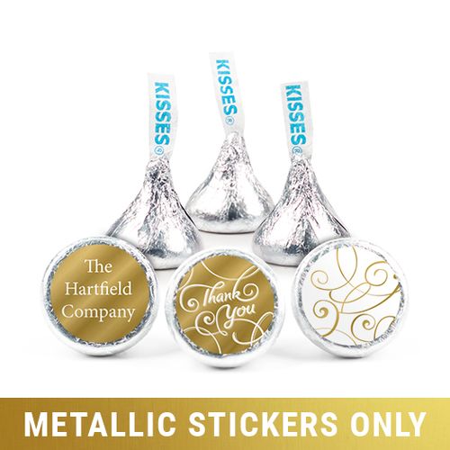 Personalized 3/4" Stickers - Metallic Thank You Swirls (108 Stickers)