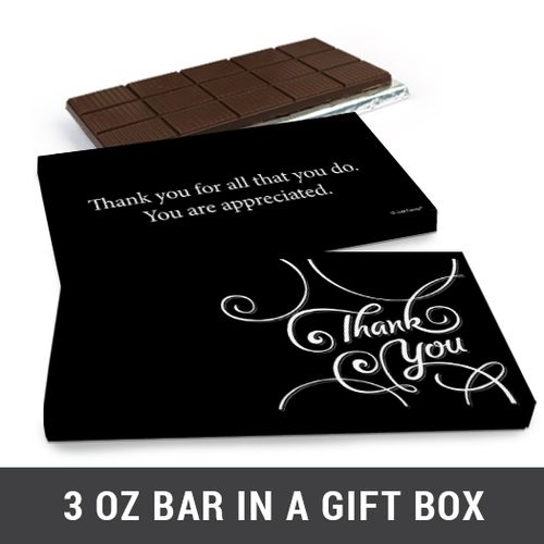 Deluxe Personalized Thank You Scroll Business Belgian Chocolate Bar in Gift Box (3oz Bar)
