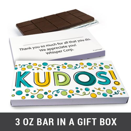 Deluxe Personalized Kudos Business Belgian Chocolate Bar in Gift Box (3oz Bar)