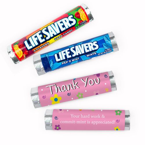 Personalized Thank You Flowers Lifesavers Rolls (20 Rolls)