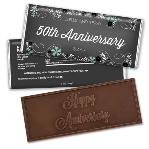 Anniversary Personalized Embossed Chocolate Bar Flowers & Scrolls