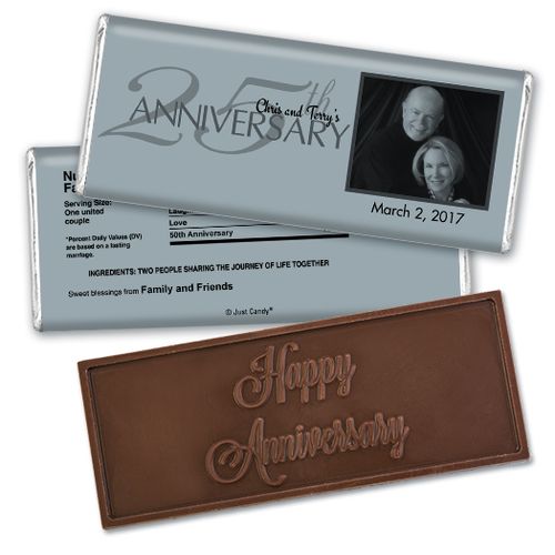 Anniversary Party Favors Personalized Embossed Chocolate Bar 25th Silver Anniversary Party Favors - Simple Photo Chocolate & Wrapper