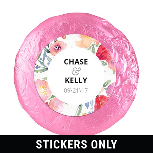 Personalized Wedding Watercolor Flowers 1.25" Sticker (48 Stickers)