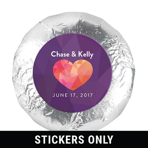Personalized Wedding Purple Heart 1.25" Sticker (48 Stickers)