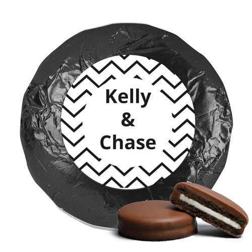 Personalized Wedding Chevron Party Milk Chocolate Covered Oreo Cookies with Black Foil