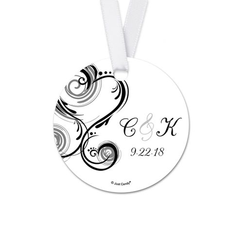 Personalized Heart Swirl Wedding Round Favor Gift Tags (20 Pack)