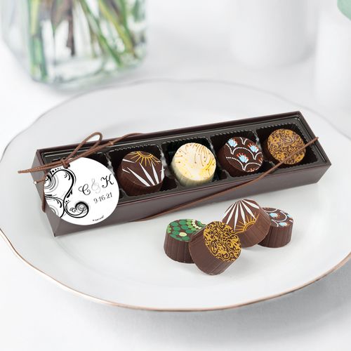 Personalized Wedding Swirl Hearts Gourmet Chocolate Truffle Gift Box (5 Truffles)