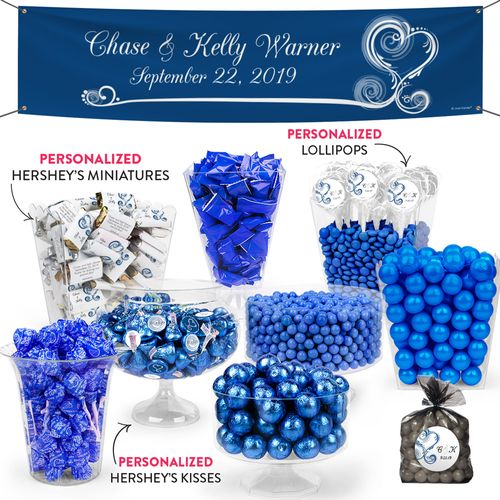 Personalized Wedding Blue Swirled Hearts Deluxe Candy Buffet