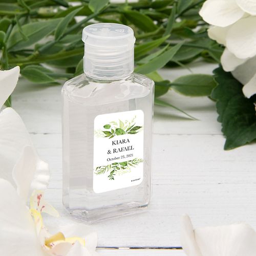Personalized Hand Sanitizer Wedding 2 fl. oz bottle - Botanical Greenery