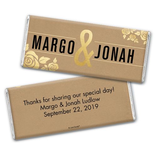 Personalized Wedding Golden Roses Chocolate Bar Wrappers