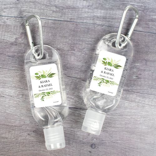 Personalized Hand Sanitizer with Carabiner Wedding 1 fl. oz bottle - Botanical Greenery