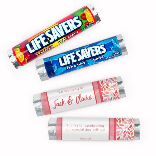 Personalized Lovely Leaves Wedding Lifesavers Rolls (20 Rolls)