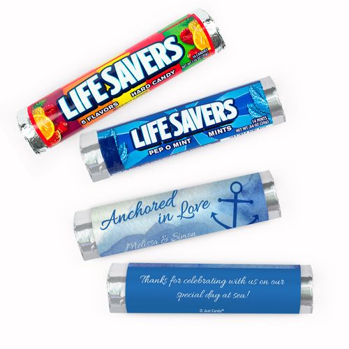 Personalized Anchored in Love Wedding Lifesavers Rolls (20 Rolls)