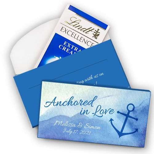 Deluxe Personalized Wedding Anchored in Love Lindt Chocolate Bar in Gift Box (3.5oz)