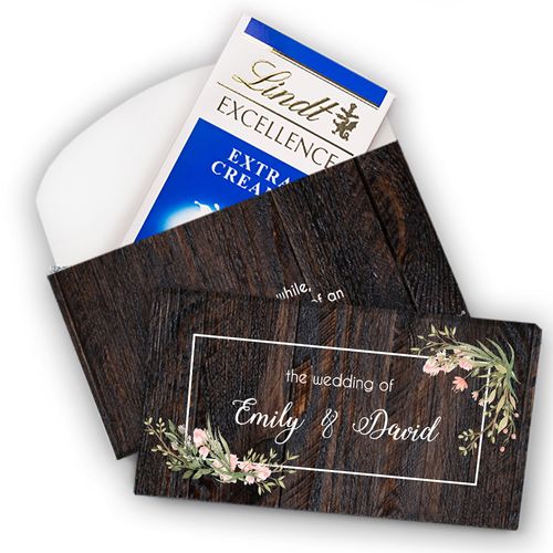 Deluxe Personalized Wedding Rustic Romance Lindt Chocolate Bar in Gift Box (3.5oz)