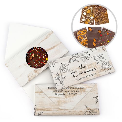 Personalized Delicate Botanicals Wedding Gourmet Infused Belgian Chocolate Bars (3.5oz)