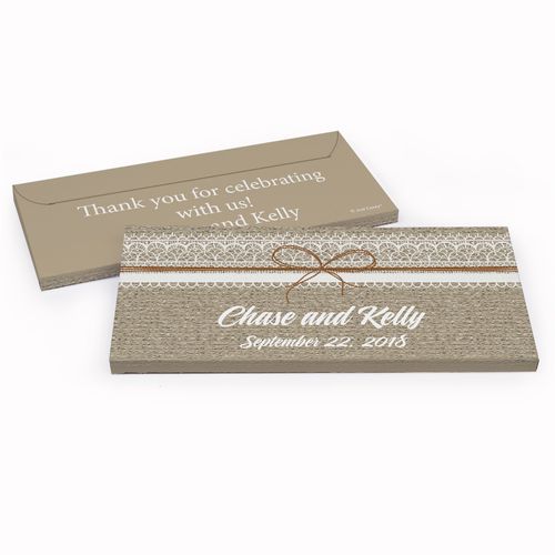 Deluxe Personalized Burlap and Lace Wedding Hershey's Chocolate Bar in Gift Box