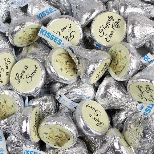 White Roses Wedding Hershey's Kisses Candy - Assembled 100 Pack