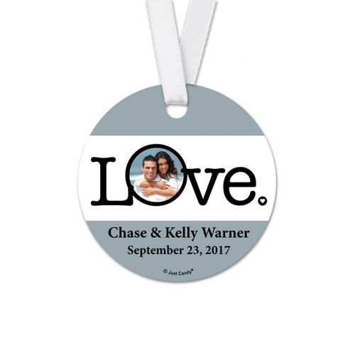 Personalized Wedding Circle Photo Round Favor Gift Tags (20 Pack)