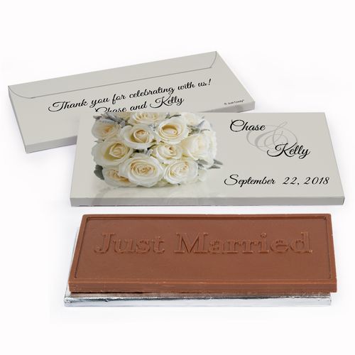 Deluxe Personalized White Roses Wedding Chocolate Bar in Gift Box