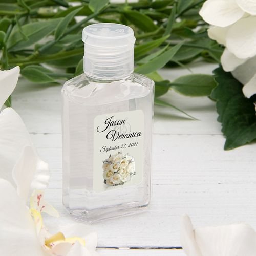 Personalized Hand Sanitizer Wedding 2 fl. oz bottle - White Roses