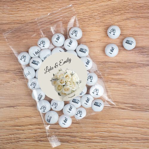 Personalized Wedding Candy Bag with JC Chocolate Minis - White Roses
