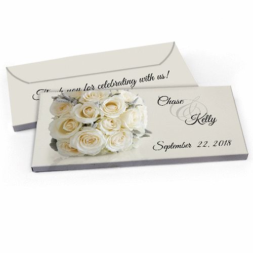Deluxe Personalized White Roses Wedding Candy Bar Favor Box