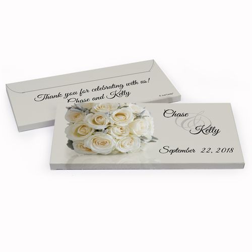 Deluxe Personalized White Roses Wedding Hershey's Chocolate Bar in Gift Box