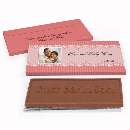 Deluxe Personalized Lace Photo Wedding Chocolate Bar in Gift Box