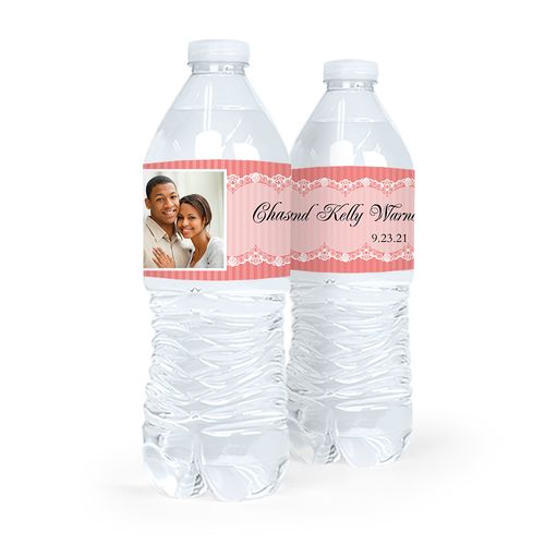 Personalized Wedding Lace Photo Water Bottle Sticker Labels (5 Labels)
