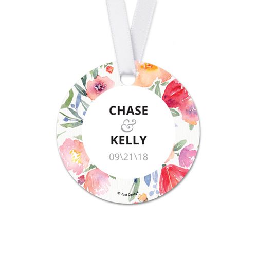 Personalized Watercolor Flowers Wedding Round Favor Gift Tags (20 Pack)