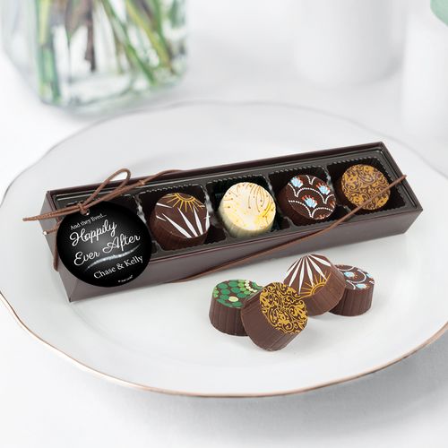 Personalized Wedding Happily Ever After Gourmet Chocolate Truffle Gift Box (5 Truffles)