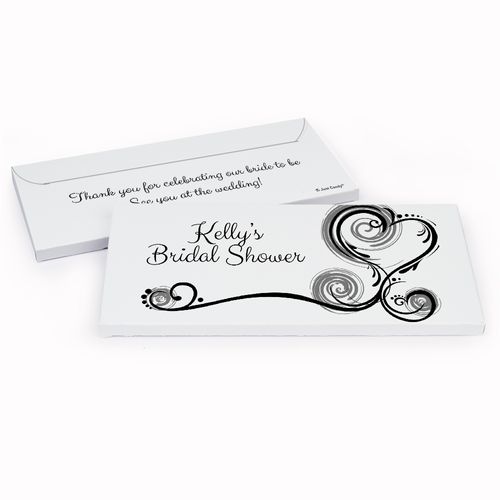 Deluxe Personalized Swirled Hearts Bridal Shower Chocolate Bar in Gift Box