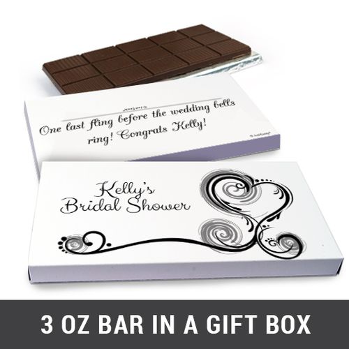 Deluxe Personalized Swirl Hearts Wedding Belgian Chocolate Bar in Gift Box (3oz Bar)