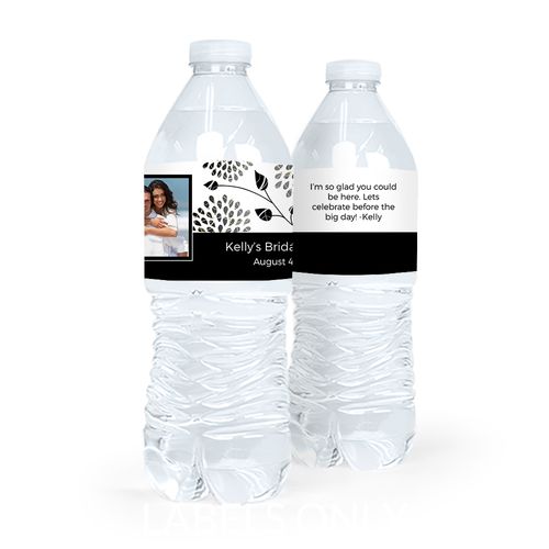 Personalized Bridal Shower Leaves Photo Water Bottle Sticker Labels (5 Labels)