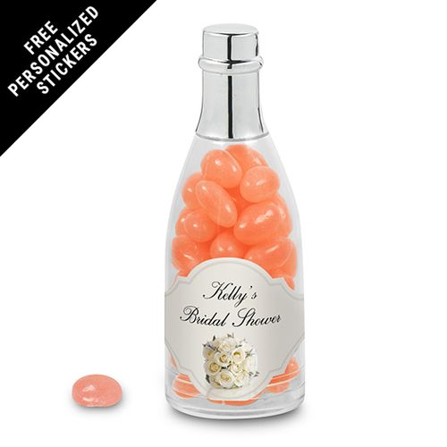 Bridal Shower Favor Personalized Champagne Bottle Bar White Roses Bouquet (25 Pack)