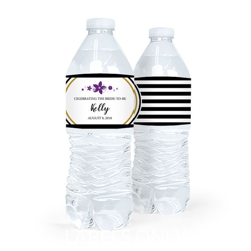 Personalized Floral Stripes Bridal Shower Water Bottle Labels (5 Labels)