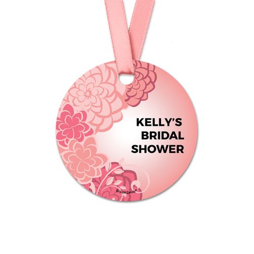 Personalized Pink Flowers Bridal Shower Round Favor Gift Tags (20 Pack)