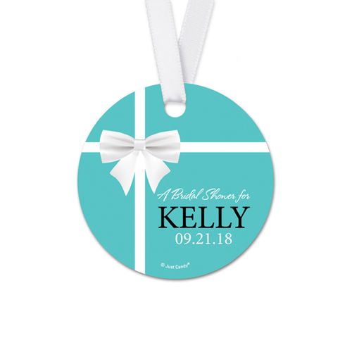 Personalized White Bow Bridal Shower Round Favor Gift Tags (20 Pack)