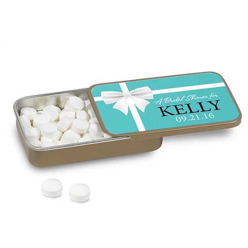 Bridal Shower Favor Personalized Mint Tin Tiffany Style Bow
