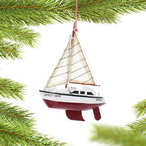 Personalized Wooden Yacht Sailboat with Red Hull