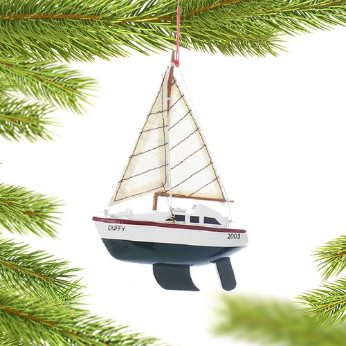 Personalized Wooden Sailboat with Green Hull