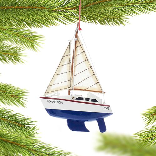 Personalized Wooden Yacht Sailboat with Blue Hull