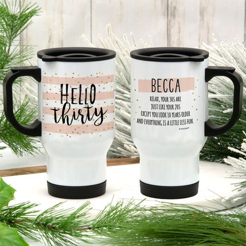 Personalized Hello Thirty Stainless Steel Travel Mug (14oz)