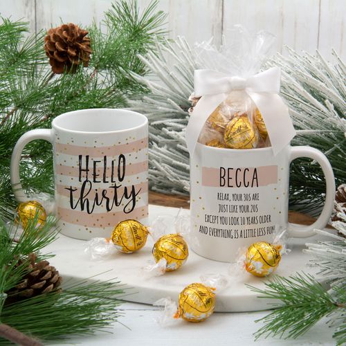 Personalized Hello Thirty 11oz Mug with Lindt Truffles
