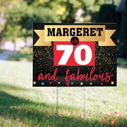 70th Birthday Yard Sign Personalized - 70 and Fabulous